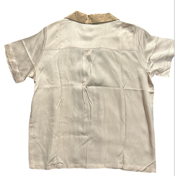 Honor The Gift Beige Button- silk Down Shirt with Embroidered Detail NWT Size S - Picture 5 of 6